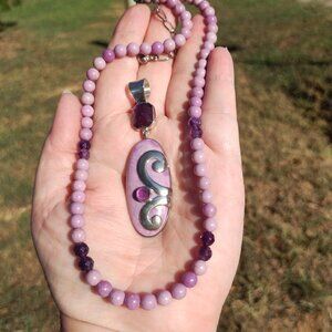 Jay King Sterling Silver Amethyst Phosphosiderite Pendant W/ Bead Necklace 925